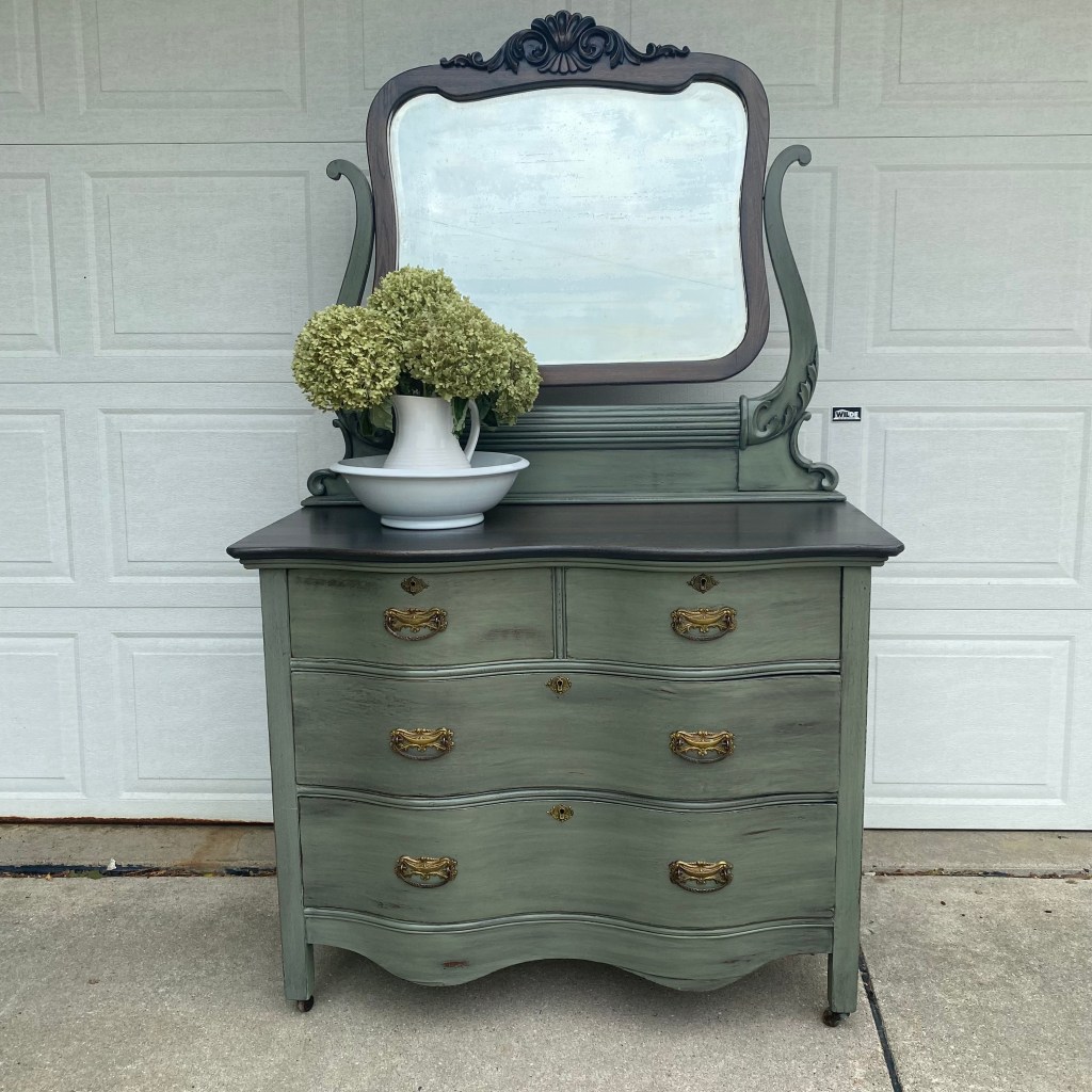 stained and painted dresser with mirror 